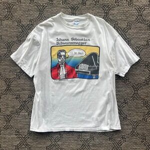 Vintage Schwarzenegger Shirt XL White Terminator Movie Parody‎ 90s Hanes